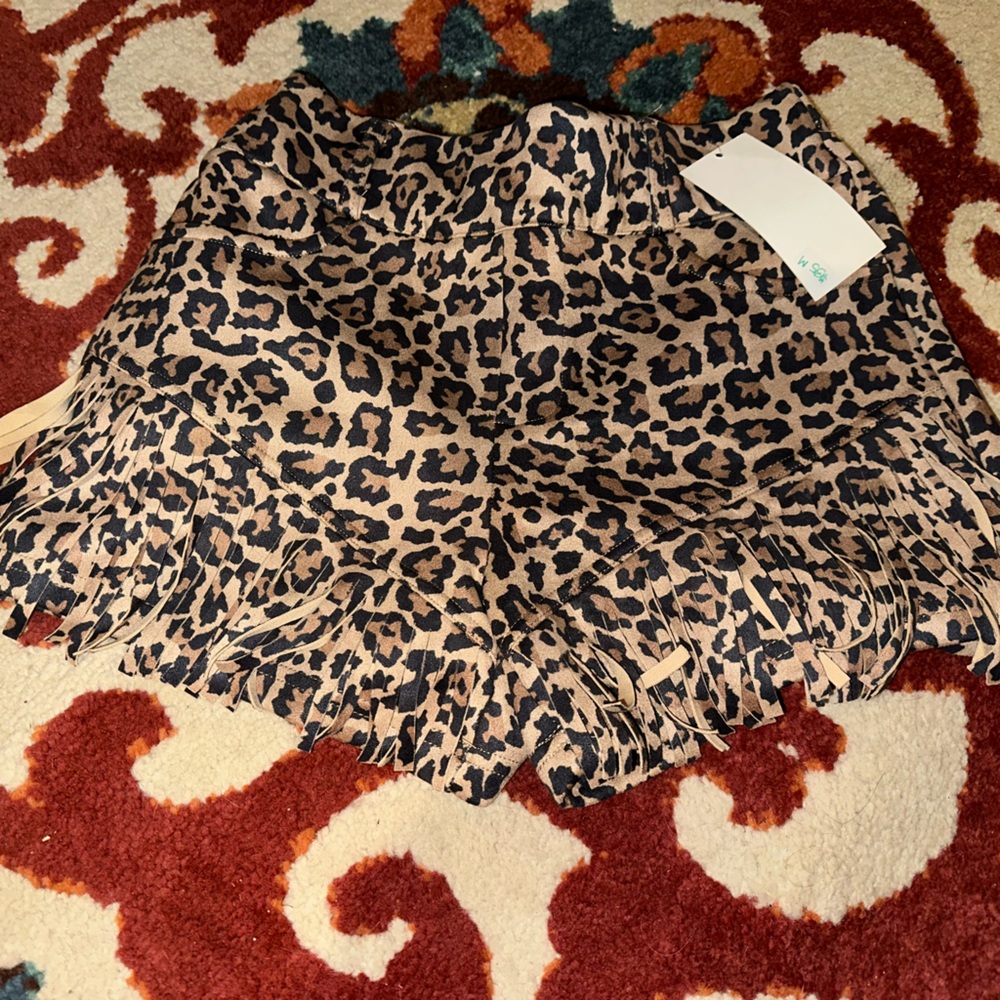Leopard Print Fringe Shorts